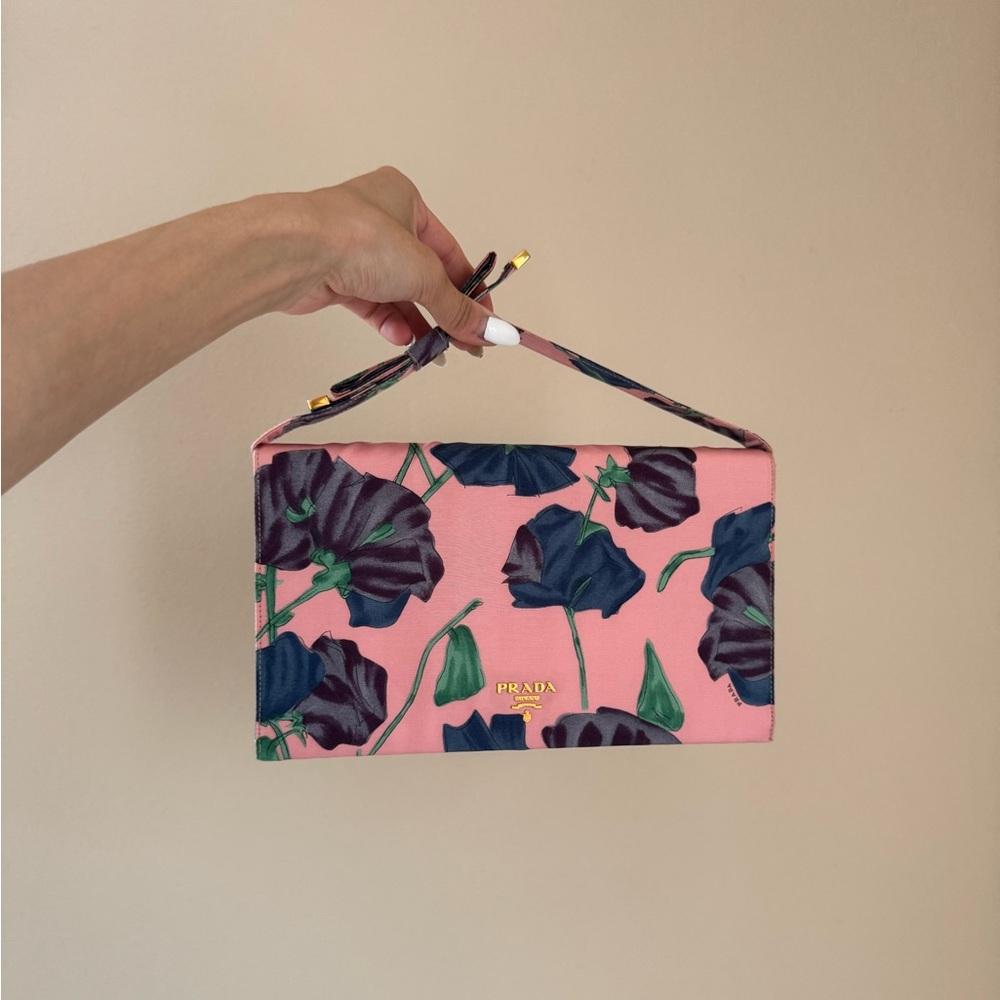 Prada Vintage Pink Floral Satin Mini Top Handle Bag